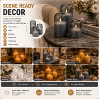 Lot de bougies LED sans flamme en verre fumé, effet flamme vacillante 3D côtelée, à piles, pour la décoration de la maison et de mariages