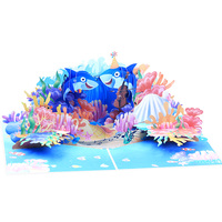Carte Popup 3D-Art papier fait à la main sur le thème de l'océan pour l'anniversaire de Noël et la fête des pères-Cadeau de carte de voeux unique