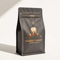 Sacs d'emballage pour café gris mat de qualité supérieure avec valve et fermeture éclair, pochette personnalisée imprimée pour grains torréfiés, sac à café à huit soudures latérales