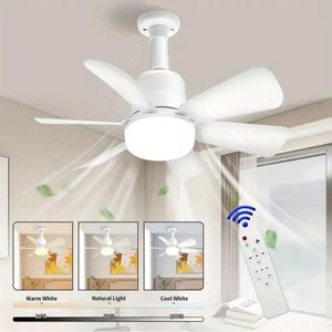 Ventilateur de plafond LED universel portable pour chambre à coucher avec télécommande, tête de lampe rotative E27, silencieux, vente en gros - Product Image 1