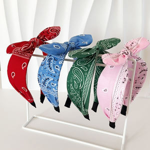 عصابات رأس بوهيمية بنقشة بيزلي مع عقدة، عصابات رأس عريضة بعقدة علوية، عصابات شعر بتصميم أذني أرنب، إكسسوارات شعر للنساء - Product Image 5