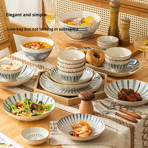 Service de table en porcelaine de style <span class=keywords><strong>japonais</strong></span> et minimaliste Blue Rhythm avec bol, assiette, baguettes, bol à soupe - Cadeau - Product Image 3
