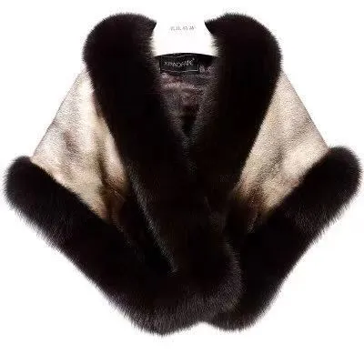 Femmes châle fourrure veste fourrure de renard Patchwork véritable fourrure de vison décontracté tissé longue doublure en Polyester épais femmes hiver Long manteau