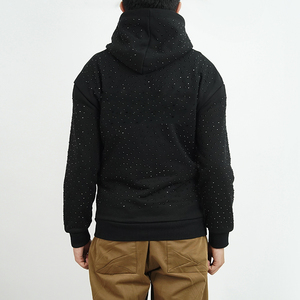 Sudadera Streetwear Desgastada 100% Algodón, Tejido French Terry Grueso, Talla Grande, 500 Gsm, Diseño Gráfico Personalizado, Negro con Pedrería, Estilo Y2K - Product Image 3