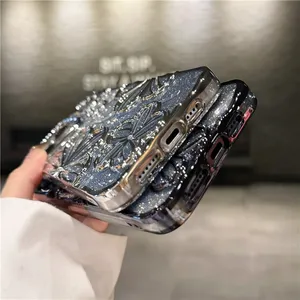 Para <span class=keywords><strong>iPhone</strong></span> 15 Pro Max Luxury Flash Glitter Flowers Square Plating Frame Phone Case para <span class=keywords><strong>iPhone</strong></span> 11 12 13 14 Funda protectora suave - Product Image 6