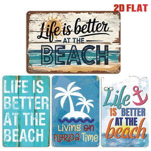 Set di Targhe in Metallo Vintage 'La Vita è Migliore in Spiaggia', Decorazione Murale Retrò Costiera per Casa e Patio - Product Image 1