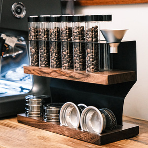 Support de rangement pour grains de café Kafei Shi, 12 bocaux en verre avec valve unidirectionnelle, base en bois massif, pour café et usage domestique - Product Image 3