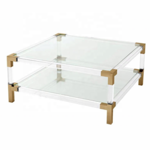 Mesa <span class=keywords><strong>de</strong></span> <span class=keywords><strong>Centro</strong></span> <span class=keywords><strong>de</strong></span> Acrílico <span class=keywords><strong>de</strong></span> Lujo Personalizada con Diseño Exquisito, Acabado Moderno en Latón Dorado, Garantía <span class=keywords><strong>de</strong></span> Calidad para Sala <span class=keywords><strong>de</strong></span> Estar y Uso en Hoteles - Product Image 4