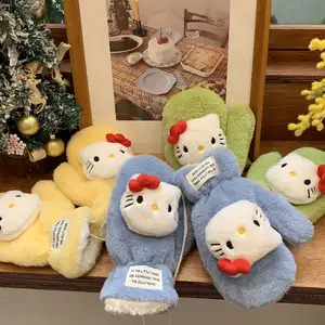 Simpatici guanti di peluche invernali per gatti KT Sanrio Kawaii cartone animato morbido addensato caldo 3D bambola scollo all'americana ragazza Festival regalo