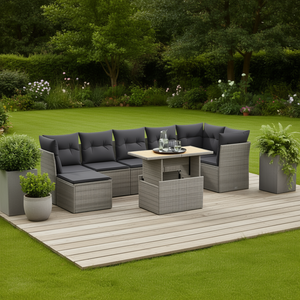 Ensemble de canapés de jardin modulaires en rotin gris, 6 places, mobilier d'extérieur, design contemporain, résistant aux intempéries - Product Image 2