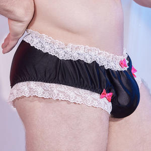 Lingerie érotique pour hommes, sous-vêtements en dentelle à volants style sissy, doux et soyeux, avec ouverture frontale, coupe taille basse, effet brillant, pour hommes gays, style 'nez d'éléphant' - Product Image 4