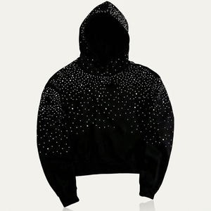 Sweat-shirt à capuche noir à sequins, coupe oversize décontractée pour adultes, toutes saisons, en coton anti-boulochage, style streetwear - Product Image 1