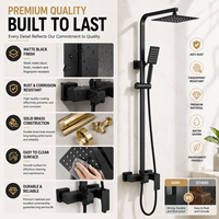 Système de douche mural moderne en acier inoxydable brossé noir mat avec pommeau de douche pluie et douchette à main pour salle de bain d'hôtel