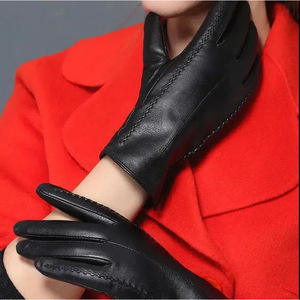 Women's Winter Leather <b>Gloves</b> Black Fleece Lined Touchscreen <b>Warm</b> Outdoor Cycling <b>Gloves</b> - Product Image 2