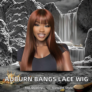 Parrucca Afro Lunga Ondulata con Radici Scure in <span class=keywords><strong>Capelli</strong></span> Remy, <span class=keywords><strong>Colore</strong></span> Castano Rossastro, in Offerta # <span class=keywords><strong>Capelli</strong></span> Umani in 33 Colori con Frangia - Product Image 2