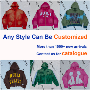 Huili Thiết Kế Mới Mùa Đông Dày Bông Quá Khổ Hoodies Người Đàn Ông Tùy Chỉnh Màn Hình In Cổ Điển Đau Khổ Rửa Đồ Họa Áo - Product Image 6