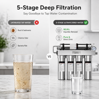 Système de purification d'eau par ultrafiltration à 5 étapes en acier inoxydable, filtration UF sous l'évier, eau potable directe pour la maison et la cuisine