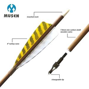MUSEN Tir à l'arc 7.8mm OD Striped Feather Wood Camo Mix Carbon Arrows for Recurve Compound Bow Traditional Recreational Shooting - Product Image 2