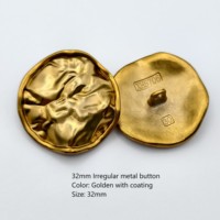Kancing Logam Besar 32mm Model Fashion Tidak Beraturan, Kancing Logam Hias untuk Mantel Musim Dingin, Kancing Logam Shank dari Paduan Seng Warna Emas untuk Pakaian