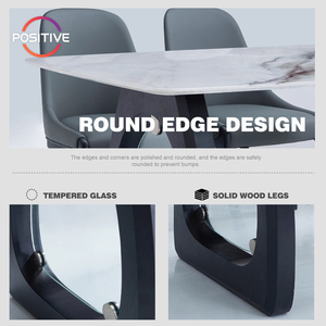 Hiện đại hình chữ nhật màu pha lê đá bàn ăn tối giản hộ gia đình kính cường lực chân gỗ rắn bàn ăn OY-1922 - Product Image 3