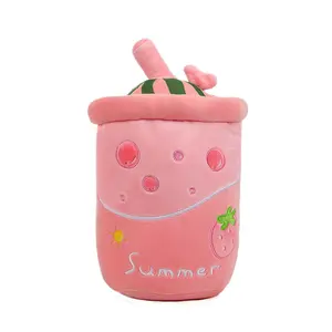 도매 귀여운 주스 우유 차 봉제 장난감 부드러운 박제 사과 핑크 딸기 거품 포옹 베개