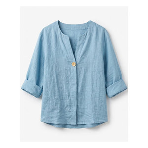 Blusa Túnica de Verano para Mujer, Cuello Redondo, Corte Holgado, Mezcla de Lino y Algodón de Excelente Calidad - Product Image 1