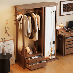 Perchero giratorio de madera maciza con espejo, diseño moderno, armario de almacenamiento independiente para dormitorio con espejo de tocador y cajones - Product Image 4