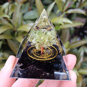 Kogiya <b>Crystal</b> <b>Tree</b> Pyramid Resin Epoxy Craft Home Decoration Gift Obsidian Base Peridot <b>Tree</b> Internal Engraving - Product Image 4