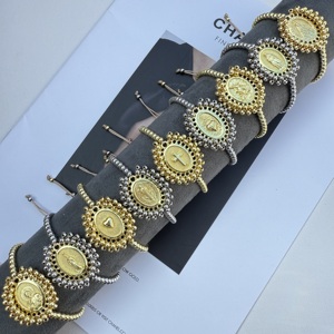 Pulseras <span class=keywords><strong>de</strong></span> Moda Miyuki con Dijes Religiosos <span class=keywords><strong>de</strong></span> Latón Ovalado Bañado en <span class=keywords><strong>Oro</strong></span>, <span class=keywords><strong>Pulsera</strong></span> con Cruz y Corazón, Joyería <span class=keywords><strong>de</strong></span> Moda al por Mayor - Product Image 2