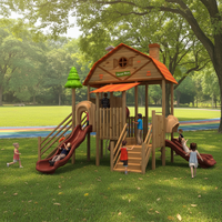 Aire de jeux multifonctionnelle en bois de haute qualité pour enfants, avec maison de jeu extérieure et toboggan, parc d'attractions en bois