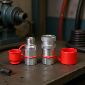 Raccords hydrauliques rapides à face plate pour chargeuses compactes 1/2 po NPT ISO16028 avec 2 capuchons anti-poussière, en acier inoxydable - Product Image 2