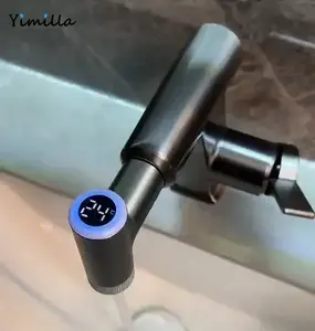 Yimilla <span class=keywords><strong>tiktok</strong></span> tout cuivre rotatif pléochromatique affichage numérique lavabo robinet ménage froid chaud salle de bain pistolet gris robinet - Product Image 1