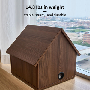 Maison pour chat d'intérieur - Lit-caverne moderne en bois pour chat, robuste et durable, avec jouet à suspendre en forme de balle - Product Image 3