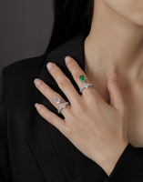 MuShan pabrik perhiasan asli baru Oval 8*10 bunga es simulasi potong nenek cincin zamrud perak murni elegan