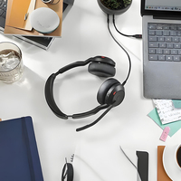 Casque filaire USB stéréo Jabra Evolve 20 - Casque supra-auriculaire pour PC avec micro-cravate pour les appels professionnels, les réunions en ligne