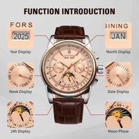 Montre homme FORSINING FSG319M3 de luxe avec phase de lune, bracelet en cuir véritable, cadran à échelle, style décontracté, mouvement automatique