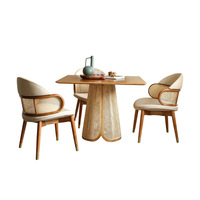 Table à manger carrée en bois massif de chêne de style nordique Wabi-Sabi, design tressé en bambou, multifonctionnelle pour la maison, le restaurant, les personnes âgées