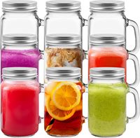 Verres à boire avec poignée de 16 oz, bocaux Mason avec couvercles de 480 ml, verres réutilisables pour les overnight oats, mugs à bière pour les smoothies
