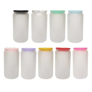 usa China DIY uv dtf wraps sublimation hot printing clear frosted drink beer 16oz glass can cup tumbler with colors plastic lids