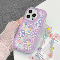 Coque de téléphone portable INS brillante et colorée en forme de champignon avec chaîne pour iPhone 11, 16 Pro, 17, 18 Pro Max, coque arrière crème