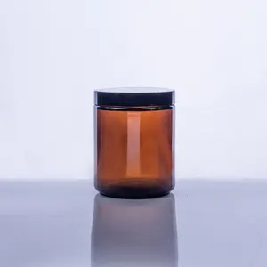 8 Oz 250ml Round Amber Color Airtight Candle Glass Jars With Metal Lid