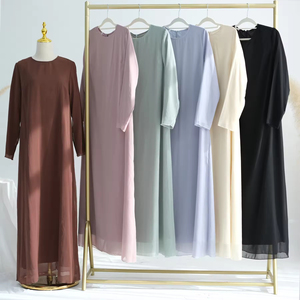 Ensemble 1, 2 ou 3 pièces en mousseline plissée ouverte pour femmes musulmanes, avec sous-robe et hijab - Product Image 2