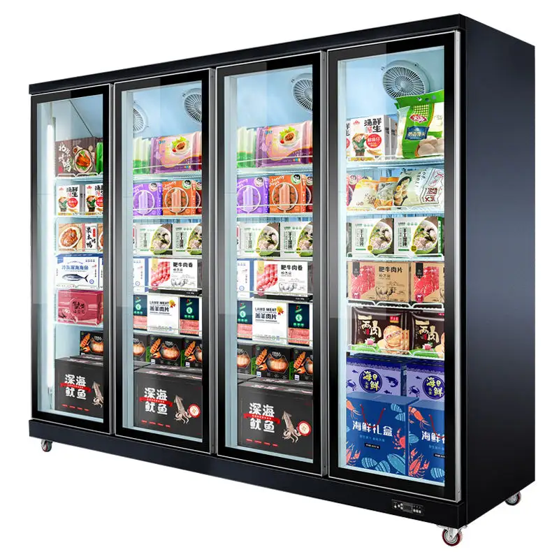 ตู้แช่เย็นตู้โชว์ประตูกระจกแนวตั้งตรงสำหรับใช้ในซูเปอร์มาร์เก็ตเชิงพาณิชย์