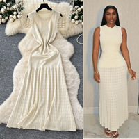 Robe longue tricotée sans manches pour femme, 3 couleurs, coupe ajustée, taille unique