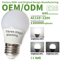 Bombilla LED G45 E26 AC110-120V con Tres Niveles de Atenuación, Pantalla de Plástico Blanca, CRI Ra80, Ahorro de Energía, Certificación CE/ETL, Garantía de 2 Años