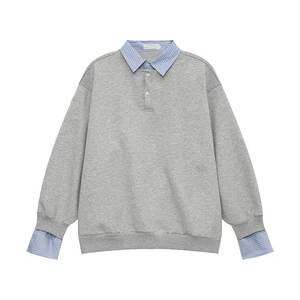 Sweat-shirt à col rabattu décontracté en laine à blocs de couleur à deux pièces factices pour homme et femme, manches longues, hiver, ample, couple - Product Image 5