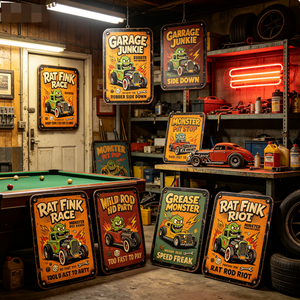 Decorazione all'ingrosso: Nuova targa in ferro divertente con stampa UV Rat Fink per parete, regali per laurea, Capodanno, anniversario, casa, garage, man cave - Product Image 5