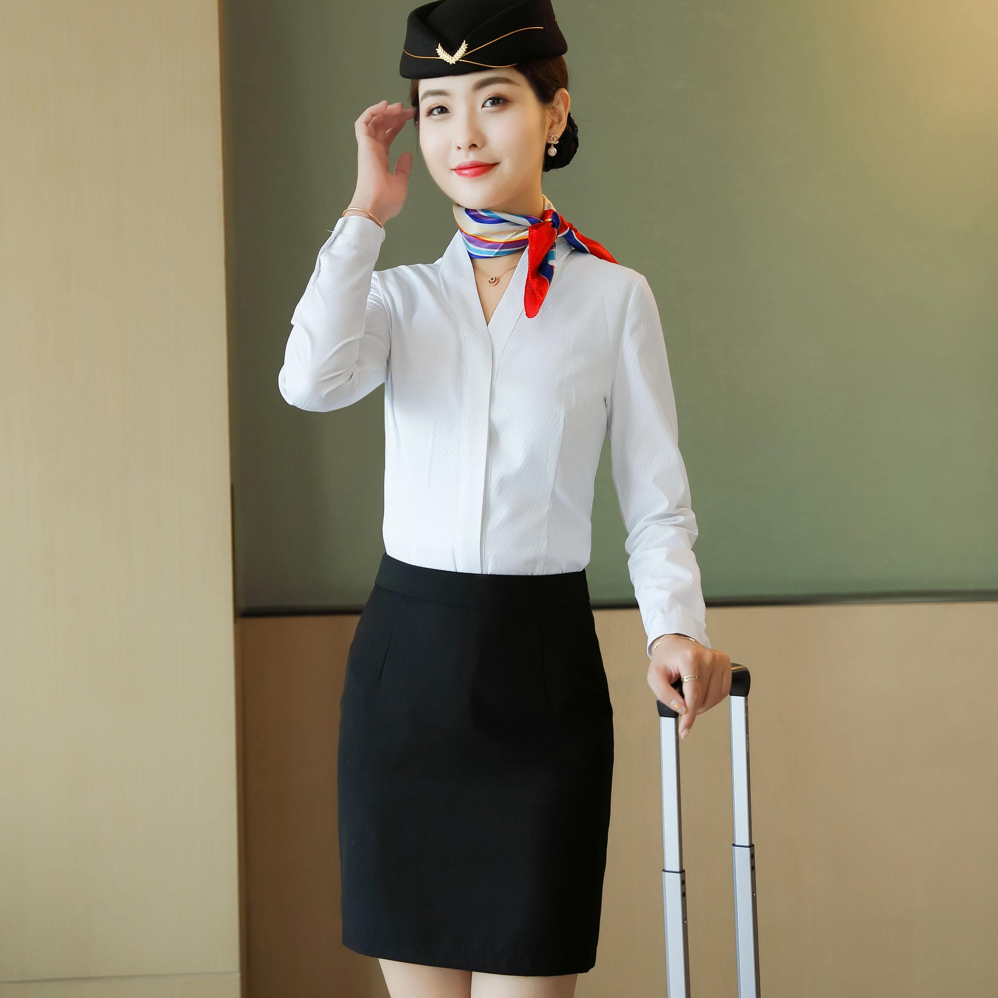 weiße frauen stewardess kleid uniformen flugbegleitern hemd hosenrock fluglinien-flight attendant uniform