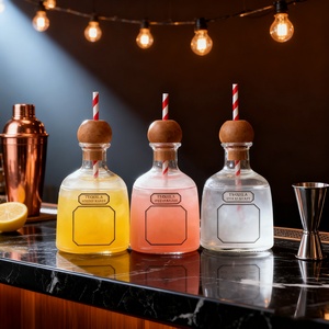 Custom 375ml 12oz Reusable Juice Cocktail Tequila Drinking Cup <b>Cork</b> Lid Plastic <b>Bottles</b> for Drinks - Product Image 4