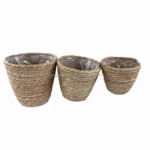Hot sale Hand Woven Seagrass Plant Basket Indoor Outdoor Storage Flower Pot Cover Natural Plant Containers